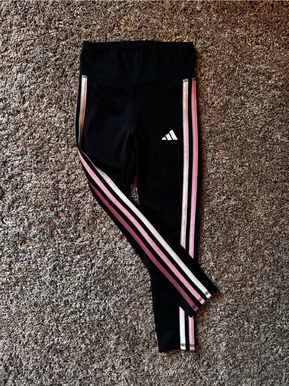Kids adidas Black Leggings with Pink Side Stripes